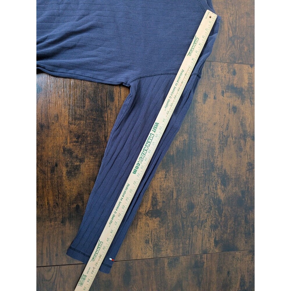 Y2K Tommy Hilfiger Large Navy Blue Ribbed Shirt Long Sleeve Men's Heavyweight - Picture 5 of 10